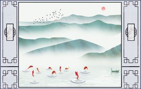 水墨山水黄鹂竹子意境背景墙