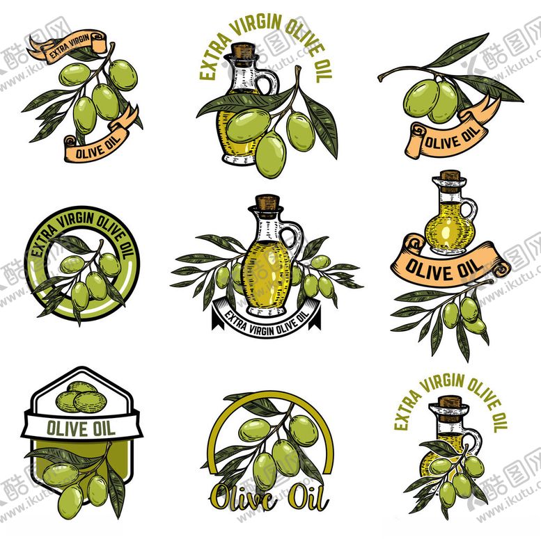 编号：31716204040231312332【酷图网】源文件下载-橄榄与橄榄油图标设计元素