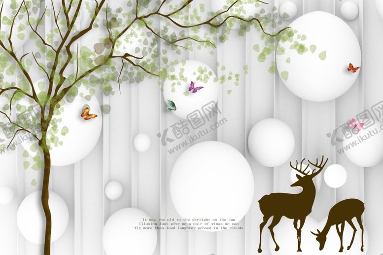 编号：54670509221814325873【酷图网】源文件下载-抽象树麋鹿电视背景墙