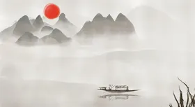 中国风山水背景松鹤延年财源广进抽象新式画