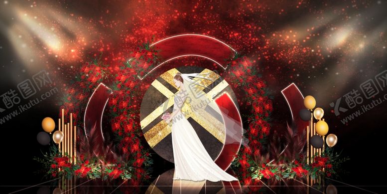 编号：38103609260429373837【酷图网】源文件下载-红金撞色婚礼效果图