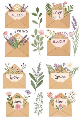 花卉信件插画设计素材