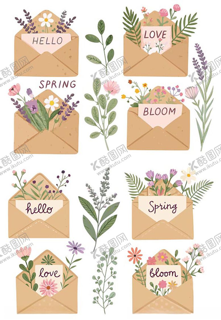 编号：31051504141927094796【酷图网】源文件下载-花卉信件插画设计素材