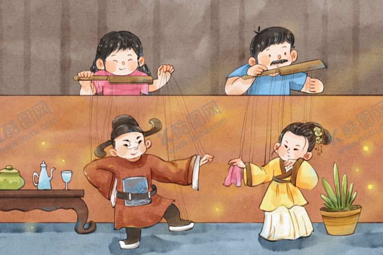 编号：45130804060252168482【酷图网】源文件下载-木偶戏水彩插画