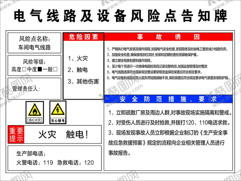 编号：38592801281434009471【酷图网】源文件下载-电气线路及设备风险告知牌