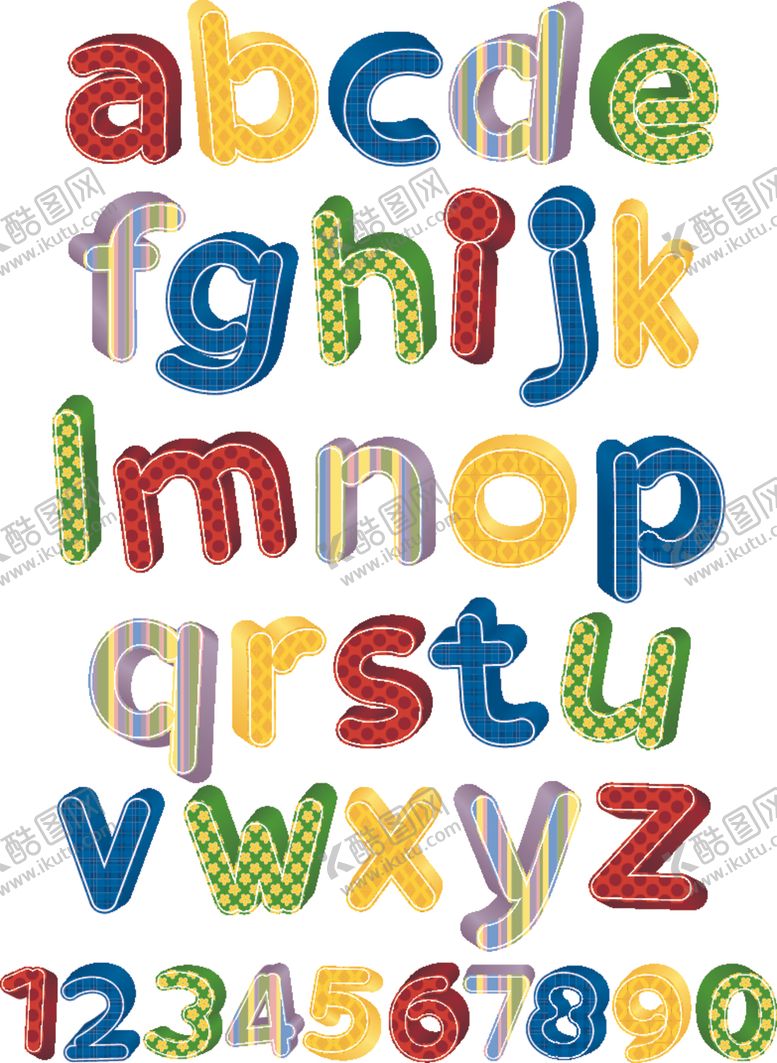 编号：68135209100001002140【酷图网】源文件下载-可爱小写英文字母数字设计卡通字