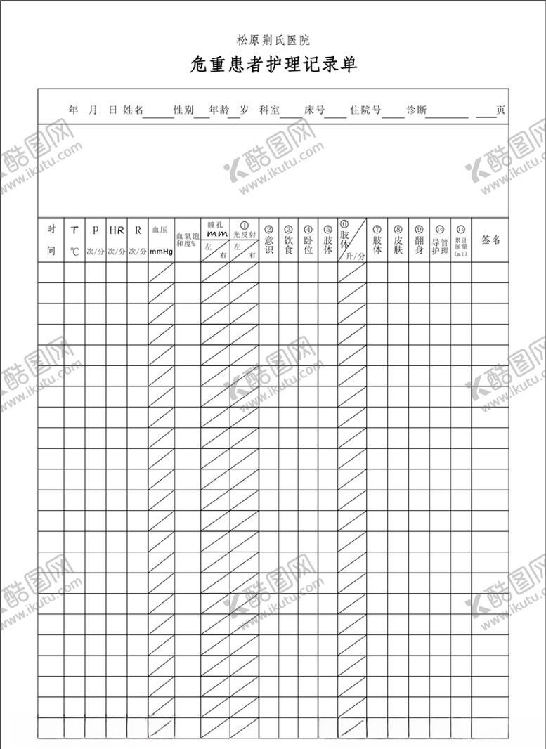 编号：14245309261032248949【酷图网】源文件下载-危重病人护理记录
