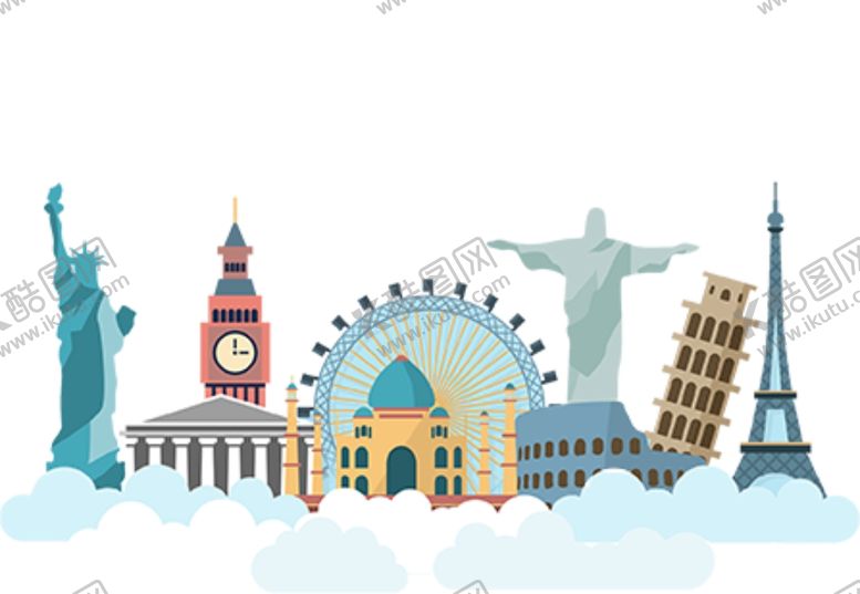 编号：12902409272053468112【酷图网】源文件下载-地标城市国外图标旅游云朵素材