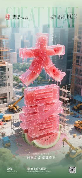 大暑节气海报立体字二十四西瓜