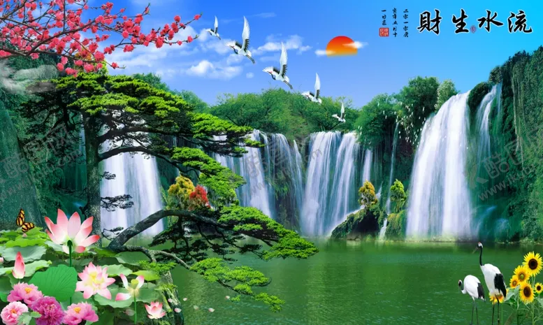 编号：92255309270636032416【酷图网】源文件下载-流水生财背景墙