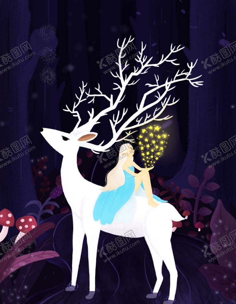 鹿装饰画梅花卡通草丛可爱小