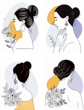 优雅女性花卉发型美容插画