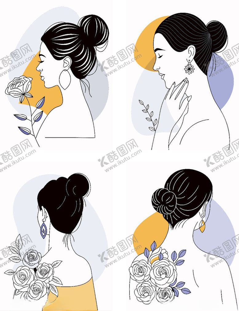 编号：49101004021739525530【酷图网】源文件下载-优雅女性花卉发型美容插画