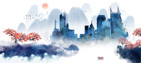 山水水墨水彩国风传统背景素材