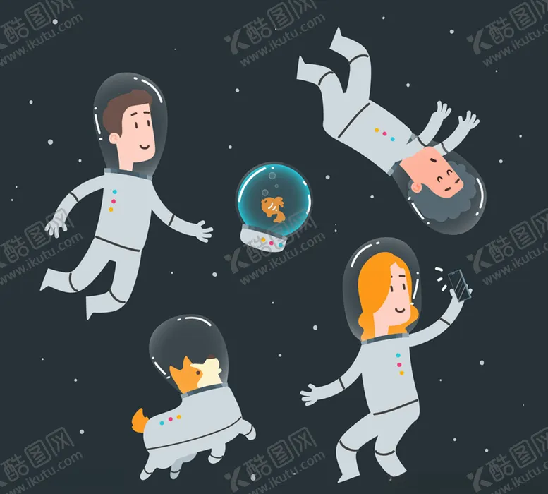 编号：24788509121357057253【酷图网】源文件下载-创意遨游太空的人物和宠物