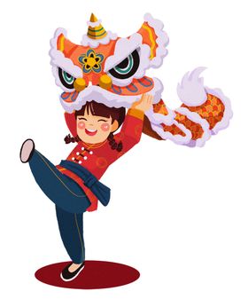 舞狮插画新春龙年喜庆2024