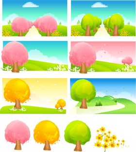 多彩春日风景插画