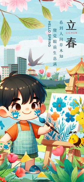 春日孩童赏花欢乐图景