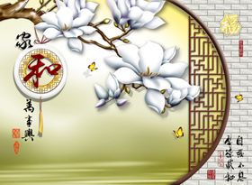 花卉背景墙3d开富贵山水情