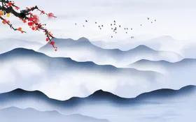 背景墙新中式简约中式装饰画山水之间