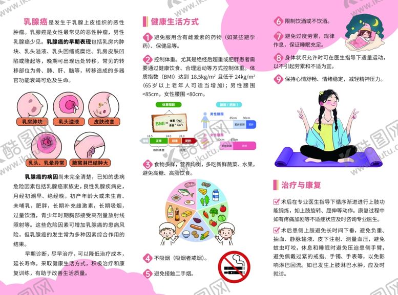 编号：96378611021543418369【酷图网】源文件下载-乳腺癌患者健康指引三折页