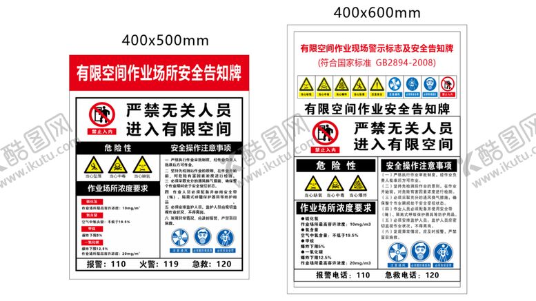 编号：72185009220641471607【酷图网】源文件下载-有限空间作业场所安全告知牌