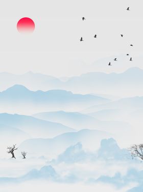 水墨画图片山水风景中国风意境江南烟雨展板