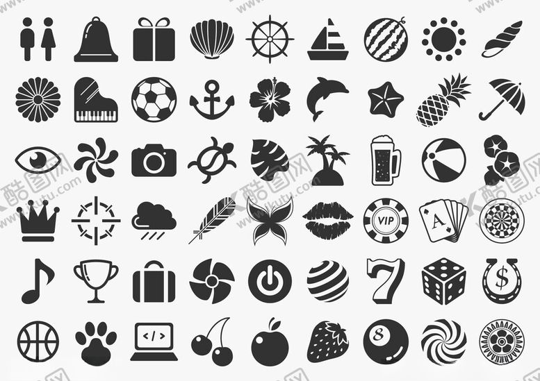 编号：34336310150041029497【酷图网】源文件下载-多样黑白图标集合