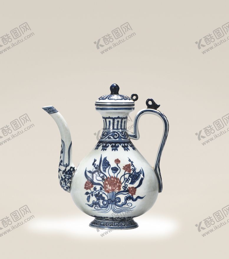 编号：87764306301919501128【酷图网】源文件下载-青花釉里红莲执壶