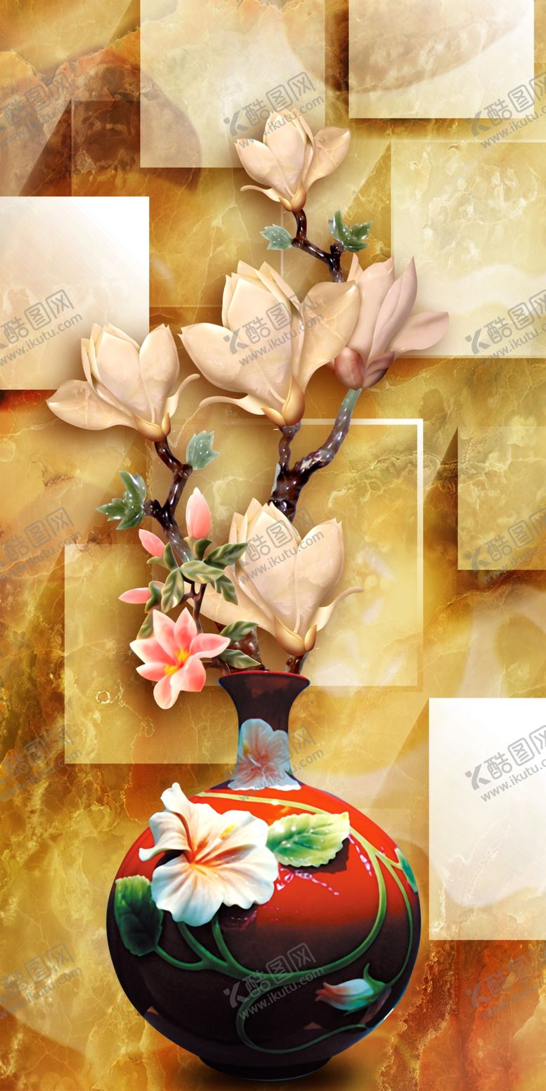 编号：71482307061213023339【酷图网】源文件下载-3D立体花瓶玄关画