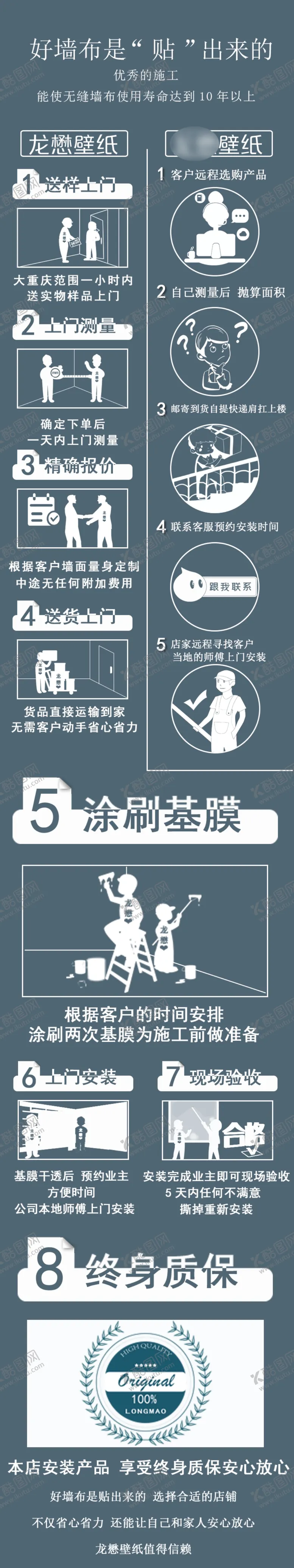 编号：76852906290129288649【酷图网】源文件下载-无缝墙布安装对比流程