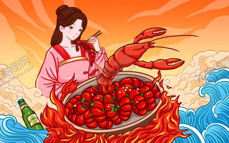 编号：58512402241600005756【酷图网】源文件下载-国潮国风烧烤麻辣小龙虾