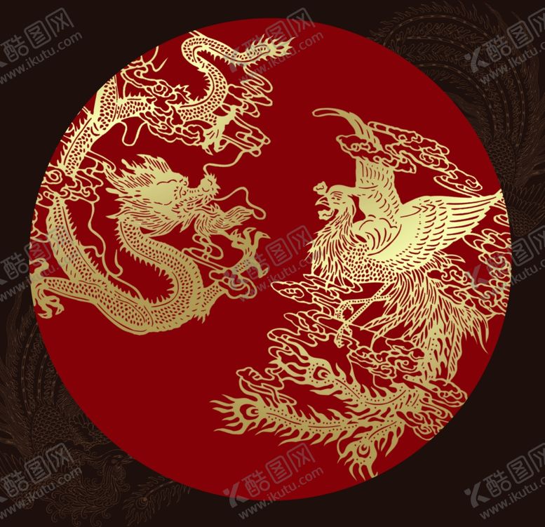 编号：26369409270134096240【酷图网】源文件下载-红底龙凤背景