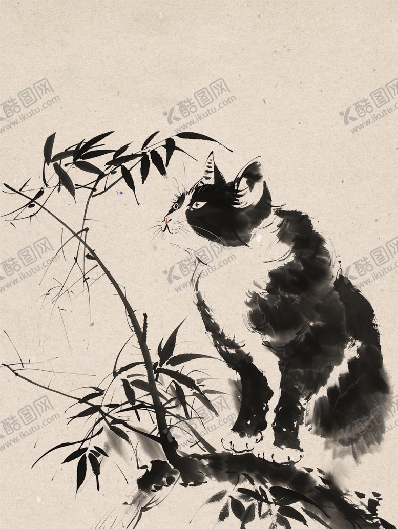 编号：84450701240526538735【酷图网】源文件下载-水墨猫咪图
