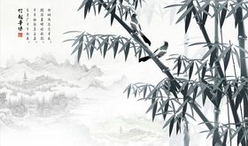 水墨画竹子背景墙