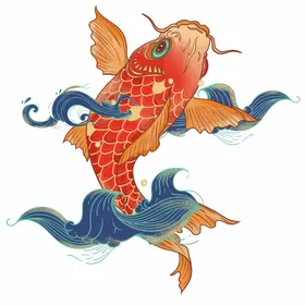 锦鲤插画夏日素材国潮