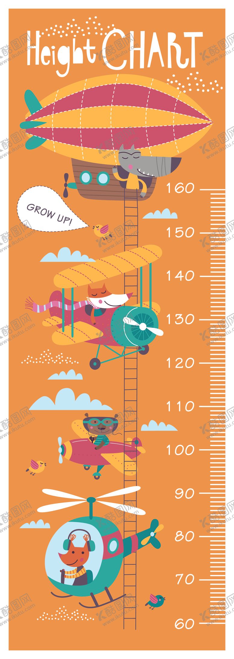 编号：92503611020334182063【酷图网】源文件下载-儿童卡通飞机身高图