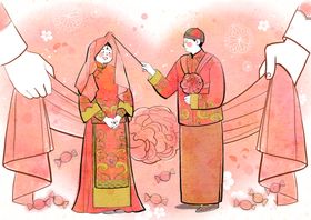 婚礼手绘插画海报