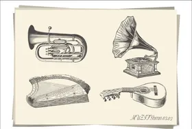 4款入吹奏乐器与弦乐器手绘稿