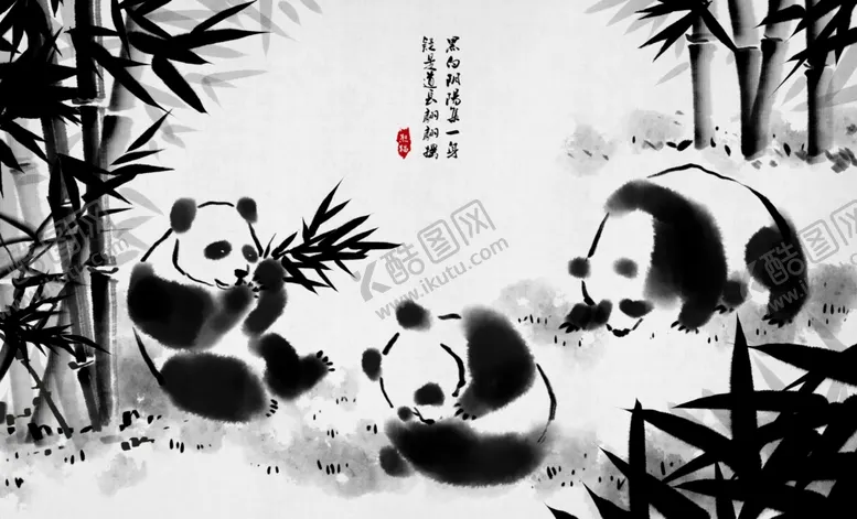 编号：18842905081739343250【酷图网】源文件下载-熊猫笔墨水彩传统国风插画背景