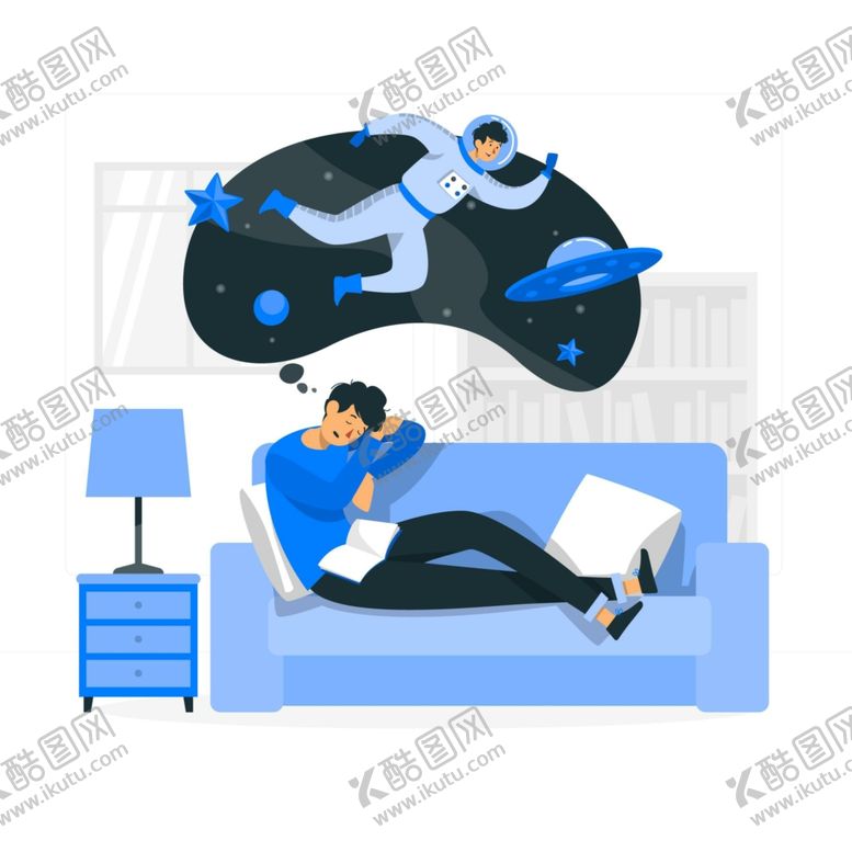 编号：32682607041118296281【酷图网】源文件下载-扁平化睡觉做梦人物插画设计