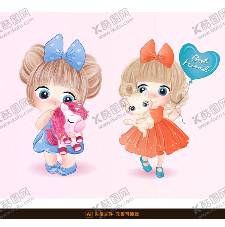 编号：68759109130539493756【酷图网】源文件下载-Q版可爱女生插画小女孩小萝莉