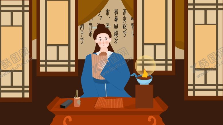 挑灯夜读成语故事插画文化教育传统文化卡通
