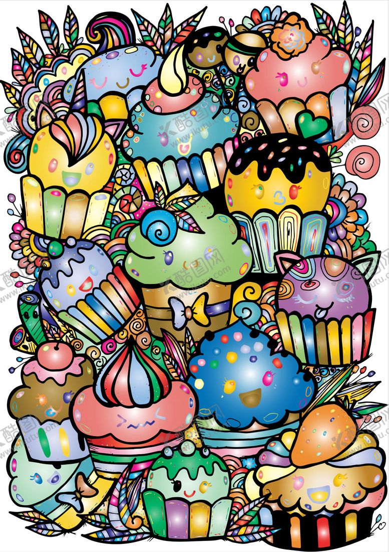 编号：18411909081434128005【酷图网】源文件下载-缤纷多彩的卡通甜点集合