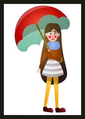 绿色谷雨节气打伞女孩树林插画