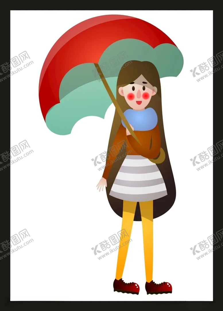 编号：33689001302008439132【酷图网】源文件下载-手绘打伞女孩