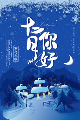 你好12月冬天传单冬季促销冬季庆祝冬季海报