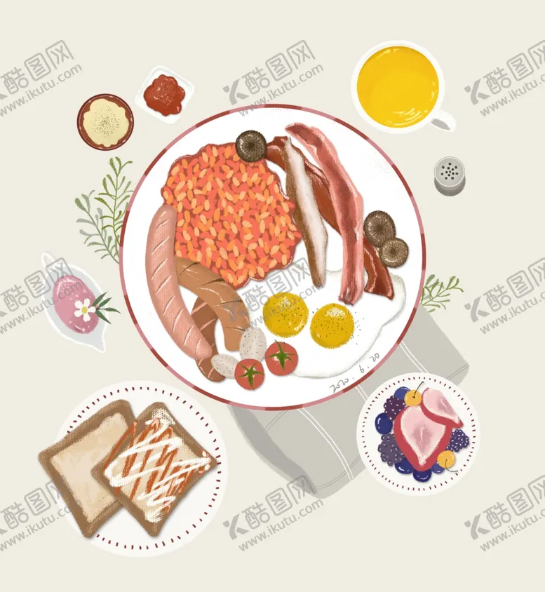 编号：26309603231230141654【酷图网】源文件下载-手绘美式早餐