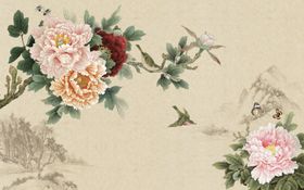 工笔花鸟背景墙装饰画