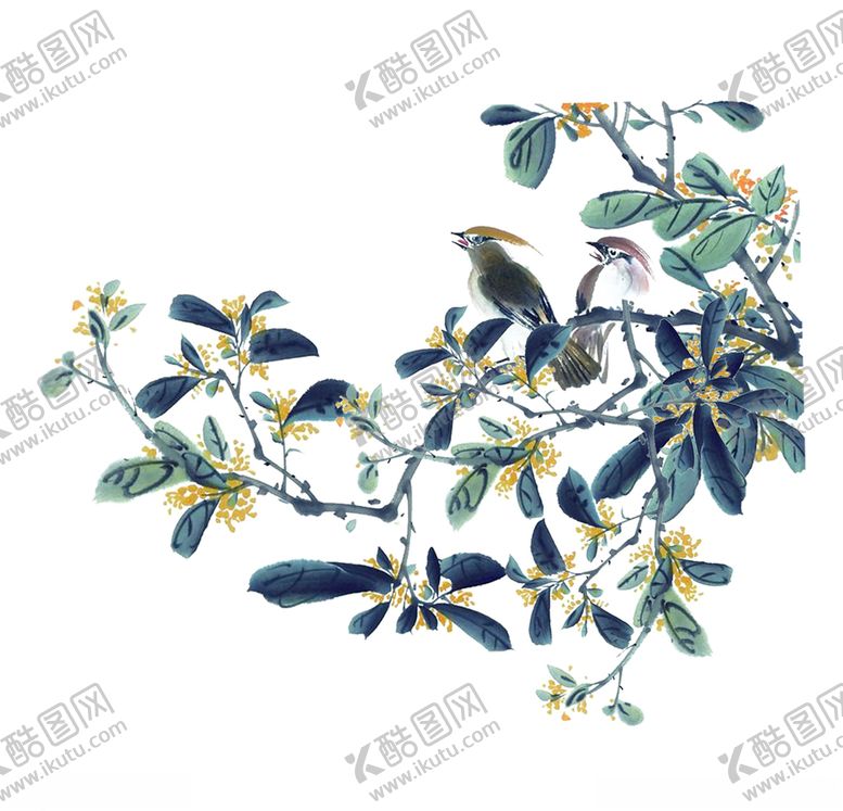 编号：82469309272331291479【酷图网】源文件下载-古风彩色树鸟素材